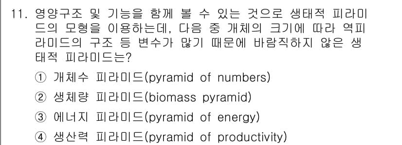 자연생태복원기사(구) 2018년 11번 - 정답과 핵심 포인트를 검수 중인 기출문제