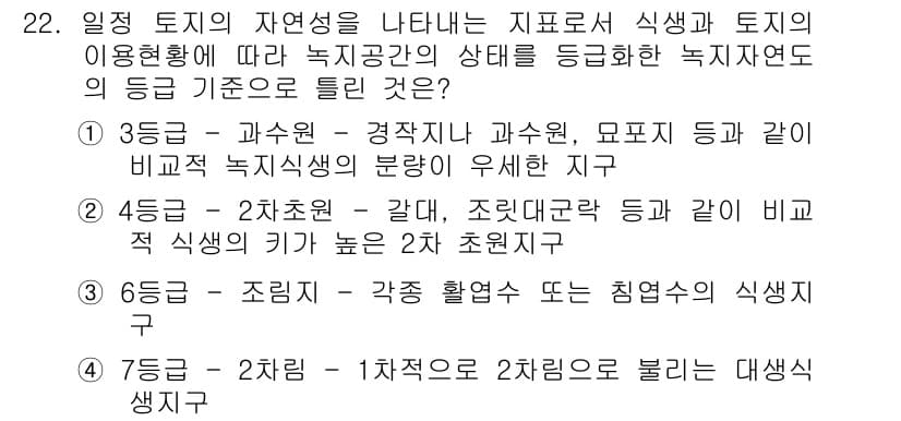 자연생태복원기사(구) 2019년 22번 - 정답과 핵심 포인트를 검수 중인 기출문제