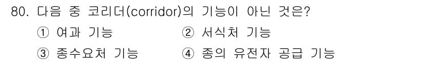 자연생태복원기사(구) 2020년 80번 - 코리더(corridor)는 생물종의 이동 경로를 제공하여 유전적 다양성을... 에 관한 핵심 기출문제