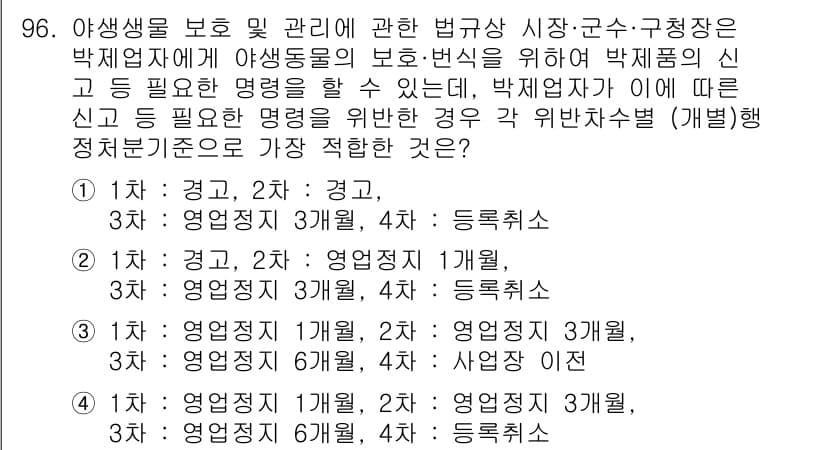 자연생태복원기사 2020년 96번 - 정답과 핵심 포인트를 검수 중인 기출문제
