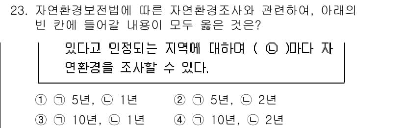 자연생태복원기사 2021년 23번 - 자연환경조사에서는 해당 지역의 생태계를 이해하고 복원 계획에 필요한 데이... 에 관한 핵심 기출문제