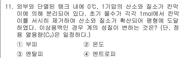 화공기사(구)(구) 2020년 11번 - 정답과 핵심 포인트를 검수 중인 기출문제