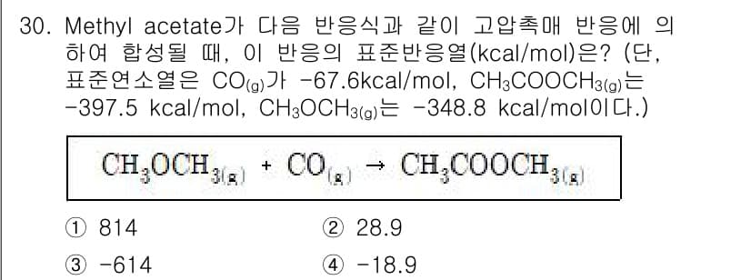 화공기사 2021년 30번 - 정답과 핵심 포인트를 검수 중인 기출문제