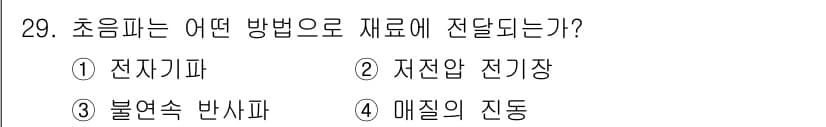 초음파비파괴검사기사 2021년 29번 - 초음파는 물질 내부의 결함을 탐지하기 위해 주로 매질의 진동을 통해 전달... 에 관한 핵심 기출문제