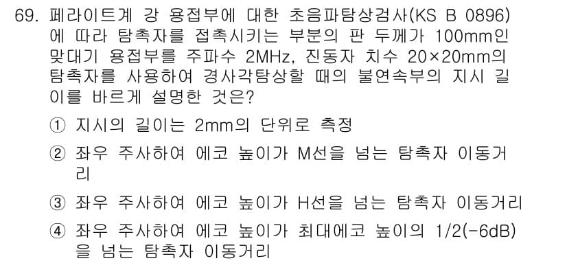초음파비파괴검사기사(구) 2022년 69번 - 정답과 핵심 포인트를 검수 중인 기출문제