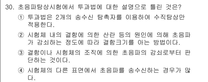 초음파비파괴검사기사 2022년 30번 - 정답과 핵심 포인트를 검수 중인 기출문제