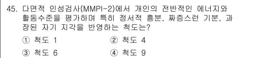 임상심리사_2급 2022년 45번 - 정답과 핵심 포인트를 검수 중인 기출문제