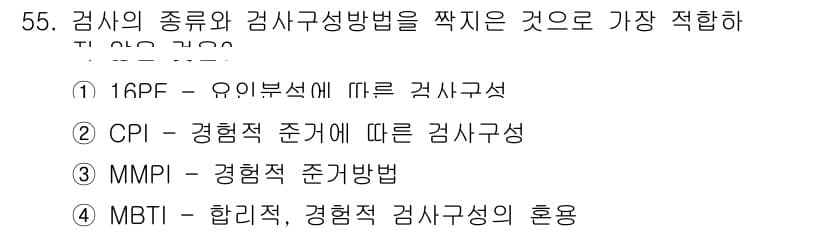 임상심리사_2급 2022년 55번 - 정답과 핵심 포인트를 검수 중인 기출문제
