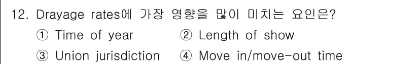 컨벤션기획사_2급(구) 2019년 12번 - Drayage rates는 주로 물품의 이동 시간과 관련이 있으며, 행사... 에 관한 핵심 기출문제