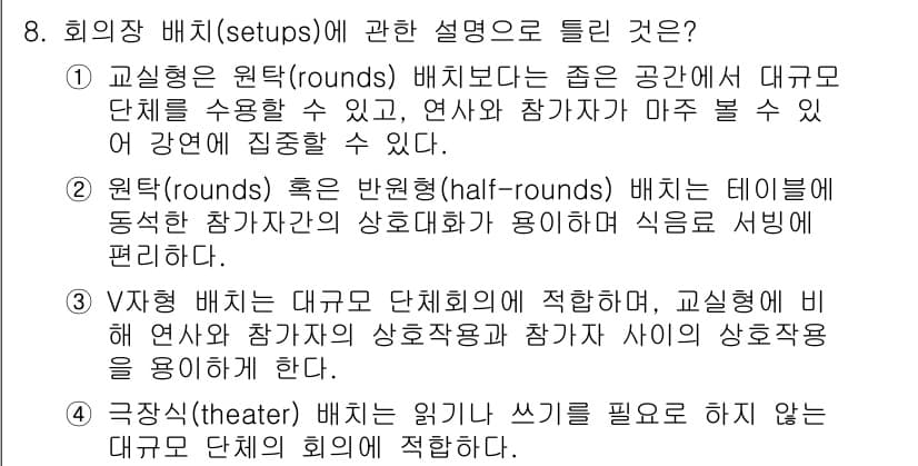 컨벤션기획사_2급(구) 2021년 8번 - 정답과 핵심 포인트를 검수 중인 기출문제