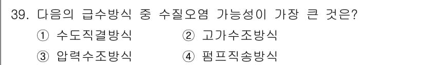 건축설비기사 2022년 39번 - 급수방식 중 수질오염 가능성이 가장 큰 것은 고가수조방식이다. 고가수조는... 에 관한 핵심 기출문제