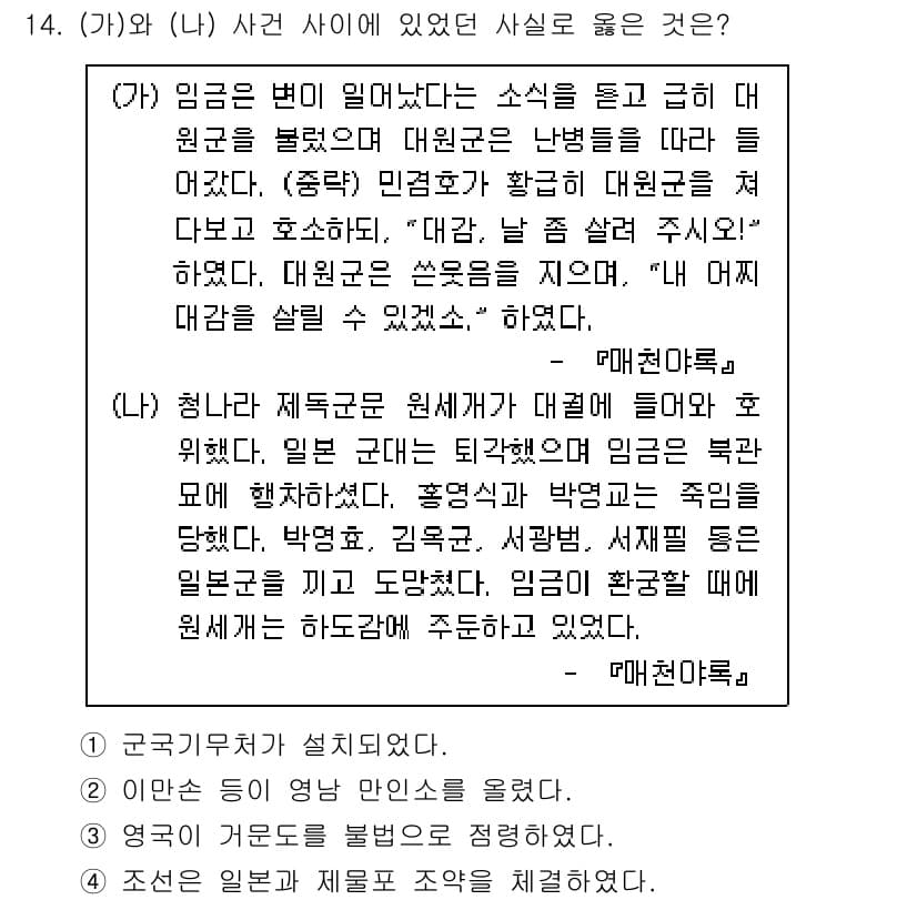 소방공무원(공개)_한국사(구) 2022년 14번 - 정답과 핵심 포인트를 검수 중인 기출문제