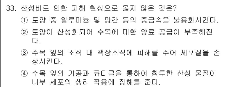 산림기사 2022년 33번 - 정답과 핵심 포인트를 검수 중인 기출문제