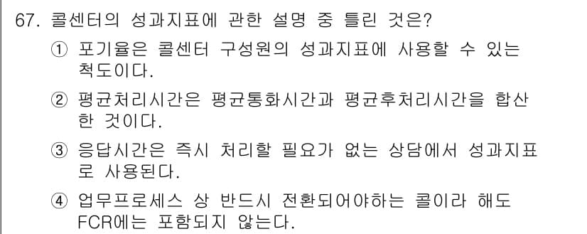 텔레마케팅관리사 2022년 67번 - 정답과 핵심 포인트를 검수 중인 기출문제