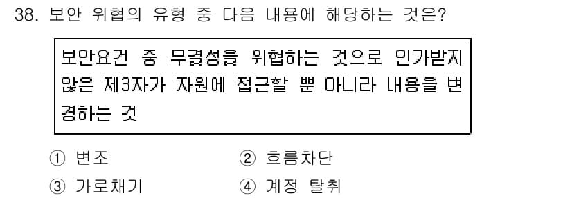 정보통신기사(구) 2019년 38번 - 정답과 핵심 포인트를 검수 중인 기출문제
