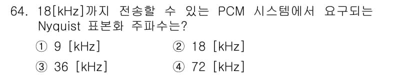정보통신기사 2019년 64번 - Nyquist 표본화 정리는 신호를 완전하게 복원하기 위해 최소 두 배의... 에 관한 핵심 기출문제