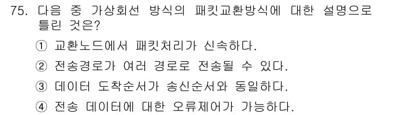 정보통신기사 2019년 75번 - 정답과 핵심 포인트를 검수 중인 기출문제