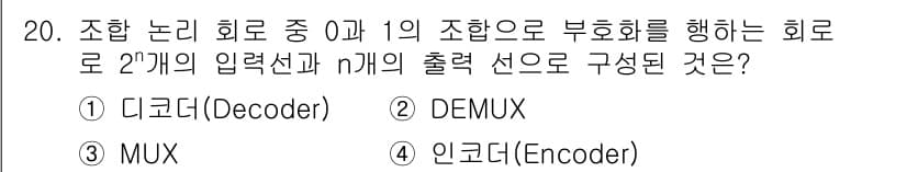 정보통신기사(구) 2020년 20번 - 위의 문제에서 조합 논리 회로는 입력 신호를 특정 출력 신호로 변환하는 ... 에 관한 핵심 기출문제
