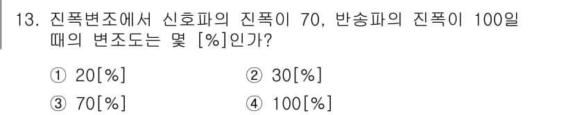 정보통신기사 2020년 13번 - 진폭 변조에서 변조도는 신호의 진폭 변화 정도를 나타냅니다. 따라서 신호... 에 관한 핵심 기출문제