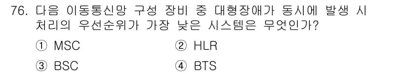 정보통신기사 2021년 76번 - 정답은 4번 BTS입니다. BTS(기지국 시스템)는 대형 장애 발생 시 ... 에 관한 핵심 기출문제