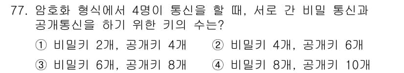정보통신기사 2021년 77번 - 정답과 핵심 포인트를 검수 중인 기출문제