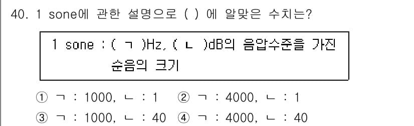 산업안전기사_필기 2022년 40번 - 1 sone은 40 phons에 해당하는 음압을 가진 소음의 크기를 나타... 에 관한 핵심 기출문제