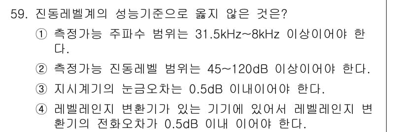소음진동기사(구) 2017년 60번 - . 

진동레벨계의 주파수 범위는 보통 10Hz에서 10kHz로 설정되므... 에 관한 핵심 기출문제