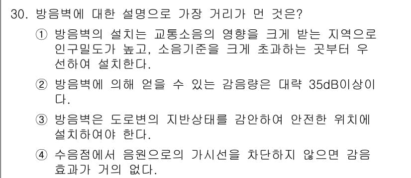 소음진동기사(구) 2018년 30번 - 정답과 핵심 포인트를 검수 중인 기출문제
