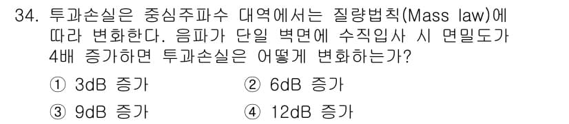 소음진동기사 2019년 35번 - 소음의 강도는 로그 스케일로 표현되어 10배 증가할 때 10dB 증가한다... 에 관한 핵심 기출문제