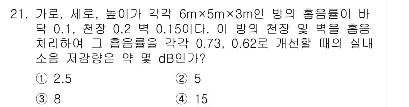 소음진동기사(구) 2020년 21번 - 정답과 핵심 포인트를 검수 중인 기출문제