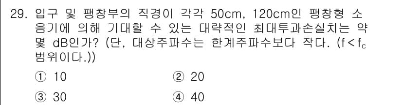 소음진동기사(구) 2020년 29번 - 정답과 핵심 포인트를 검수 중인 기출문제