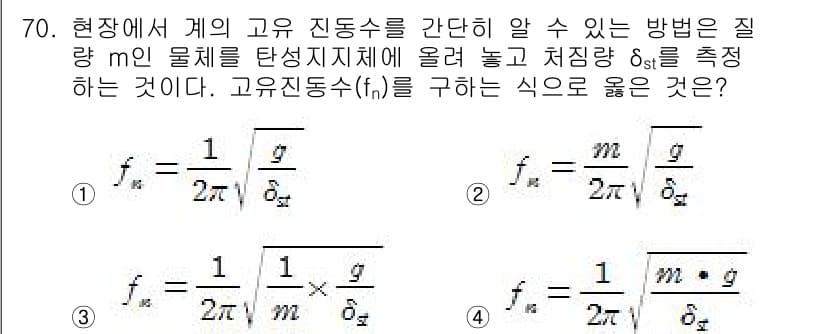 소음진동기사 2020년 70번 - 정답과 핵심 포인트를 검수 중인 기출문제