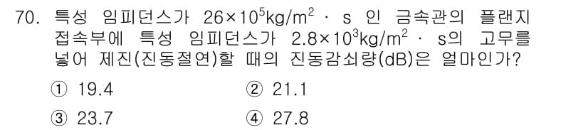 소음진동기사(구) 2021년 70번 - 정답과 핵심 포인트를 검수 중인 기출문제