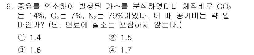 에너지관리기사 2022년 9번 - 가스의 조성을 통해 질소(N)의 비율을 알 수 있다. 전체 비율의 합을 ... 에 관한 핵심 기출문제