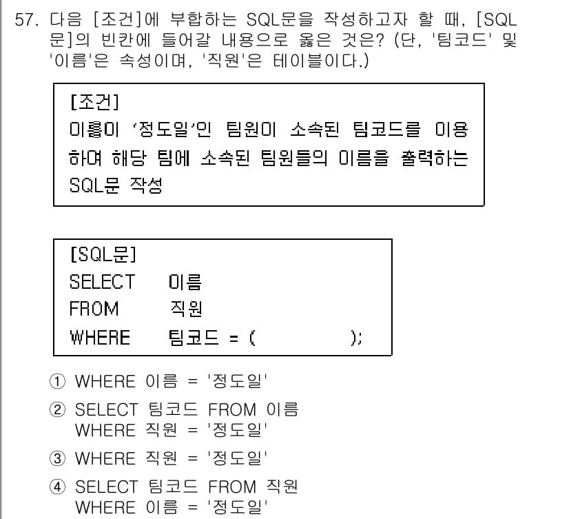 정보처리기사(구) 2022년 57번 - 정답과 핵심 포인트를 검수 중인 기출문제