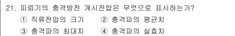 전기기사_필기 2022년 21번 - 3. 피뢰기의 충격방전 개시전압은 주로 충격파의 최대치로 표현되며, 이는... 에 관한 핵심 기출문제