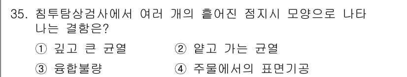침투비파괴검사기사(구) 2022년 35번 - 정답과 핵심 포인트를 검수 중인 기출문제
