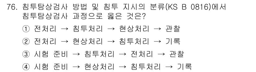 침투비파괴검사기사(구) 2022년 76번 - 정답과 핵심 포인트를 검수 중인 기출문제