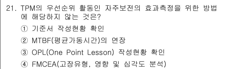 설비보전기사 2022년 21번 - 정답과 핵심 포인트를 검수 중인 기출문제