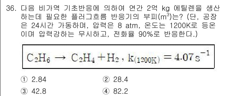화공기사(구)(구) 2022년 36번 - 정답과 핵심 포인트를 검수 중인 기출문제