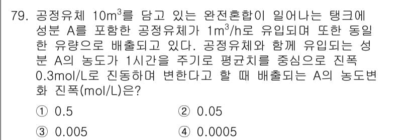 화공기사 2022년 79번 - 정답은 3입니다. 공정유체의 성분 농도가 시간에 따라 일정하게 유지된다는... 에 관한 핵심 기출문제