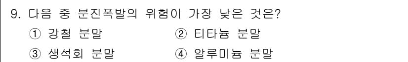 화재감식평가기사 2022년 9번 - . 색채화 분말

색채화 분말은 다른 분말에 비해 폭발성이 낮고, 화학적... 에 관한 핵심 기출문제