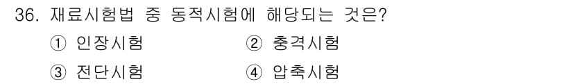 금속재료기사 2022년 36번 - 동적 시험법은 재료가 외부의 변동 하중이나 힘에 어떻게 반응하는지를 평가... 에 관한 핵심 기출문제