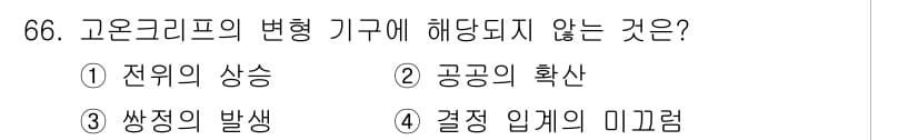 금속재료기사 2022년 66번 - 정답은 3번, 쌍정의 발생입니다. 고온크리프는 재료가 고온에서 변형되는 ... 에 관한 핵심 기출문제
