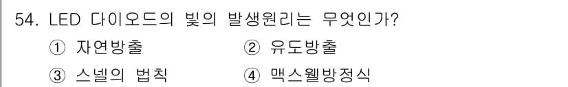통신선로산업기사(통합편입) 2022년 55번 - LED 다이오드의 빛의 발생 원리는 스녹의 법칙에 기반합니다. 이 과정에... 에 관한 핵심 기출문제
