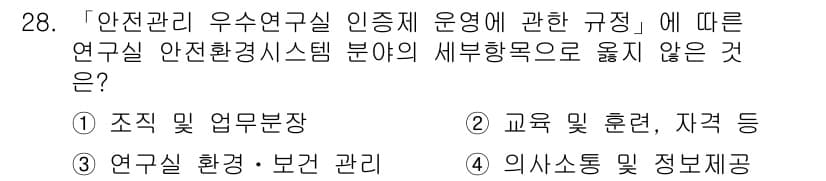 연구실안전관리사 2022년 28번 - 정답과 핵심 포인트를 검수 중인 기출문제