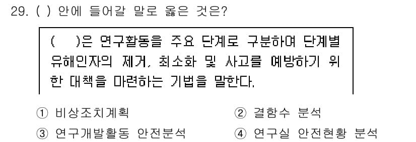 연구실안전관리사 2022년 29번 - 정답과 핵심 포인트를 검수 중인 기출문제
