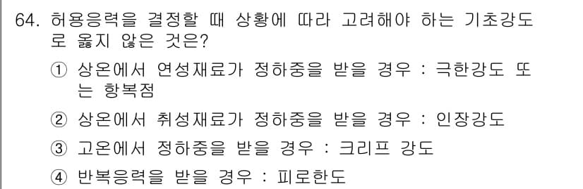 연구실안전관리사 2022년 64번 - 상온에서 취급할 경우 정전기가 발생할 수 있는 인장강도와 관련이 있으며,... 에 관한 핵심 기출문제