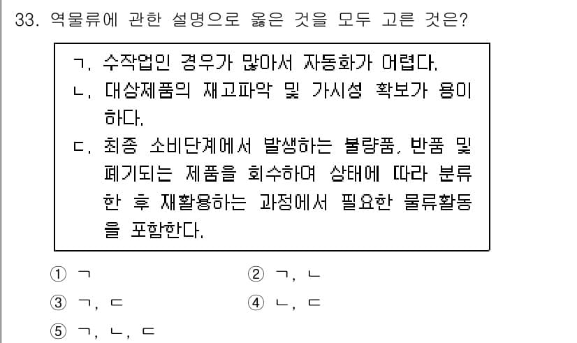물류관리사_1교시 2022년 33번 - 정답과 핵심 포인트를 검수 중인 기출문제