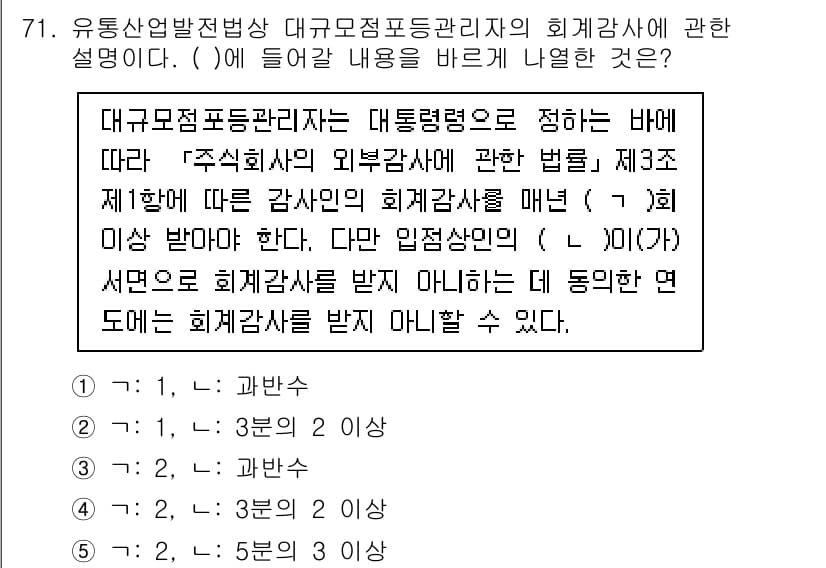 물류관리사_2교시 2022년 71번 - 정답 2번은 대구모집점포관리자의 하위 구성원으로서의 책임을 명시하고 있습... 에 관한 핵심 기출문제